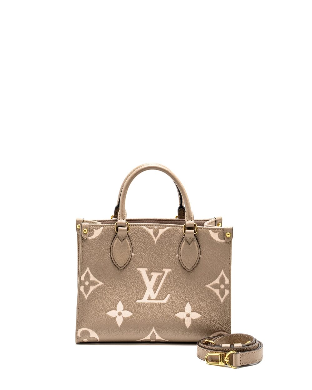 AAA Replica Louis Vuitton LV ONTHEGO PM BICOLOUR MONOGRAM EMPREINTE LEATHER TOURTERELLE/CREME GHW