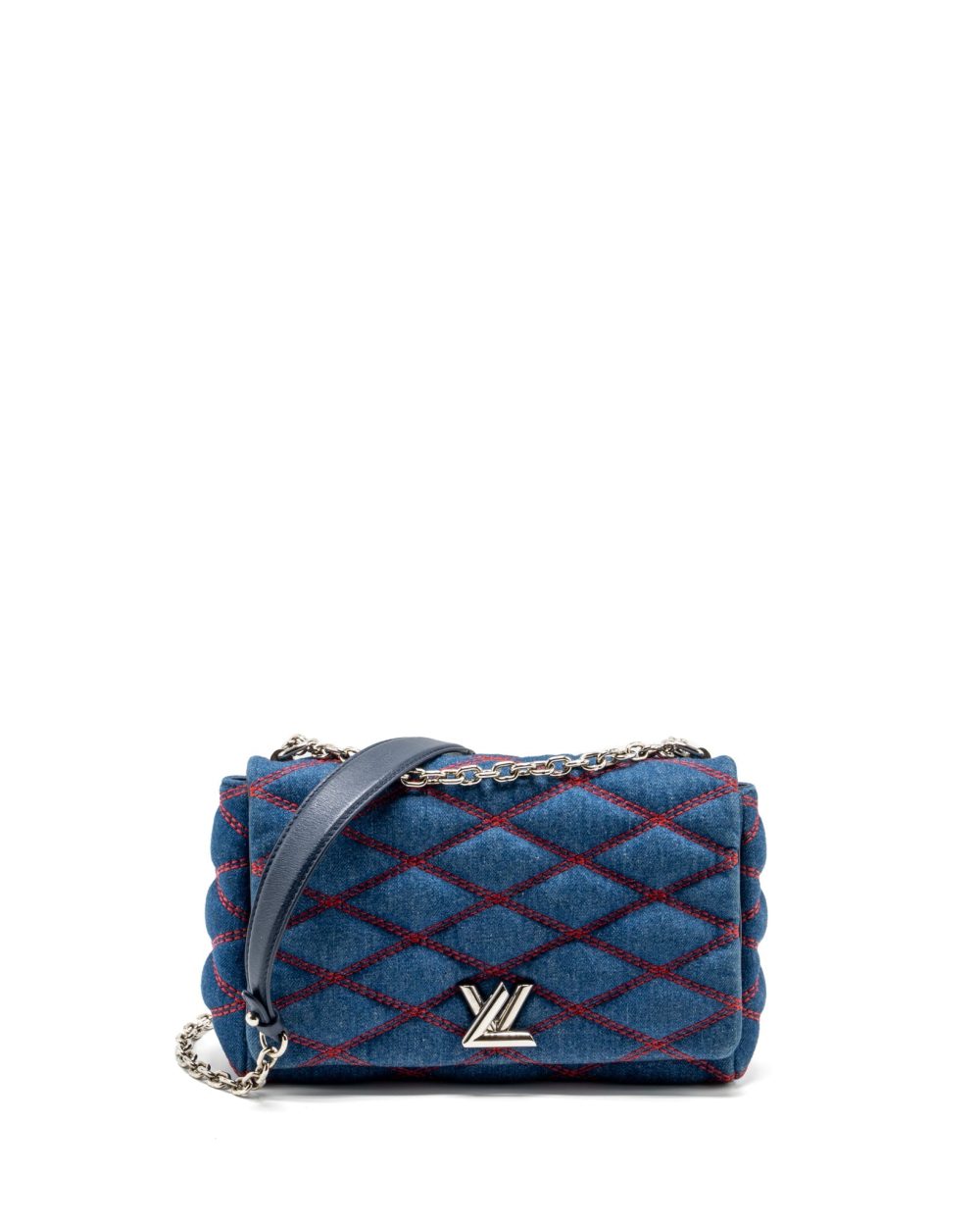 AAA Replica Louis Vuitton LV MALLETAHE GO-14 MM BAG DENIM/LEATHER BLUE/RED SHW