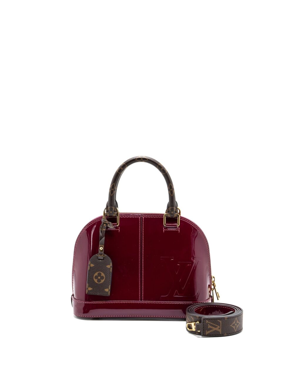 AAA Replica Louis Vuitton LV ALMA BB VERNI MIROIR PATENT DARK PINK GHW