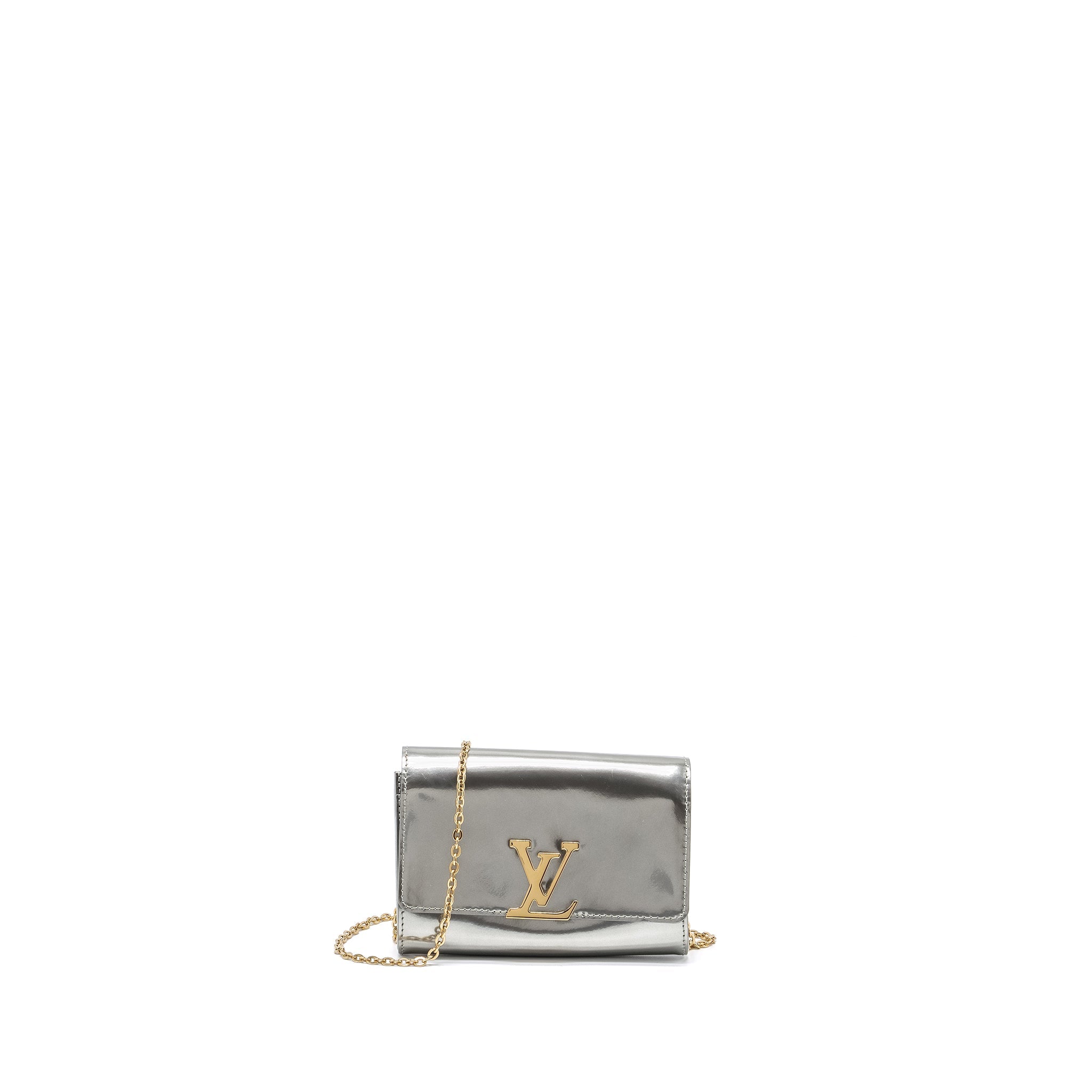 AAA Replica Louis Vuitton LV LOUISE PM PATENT SILVER GHW