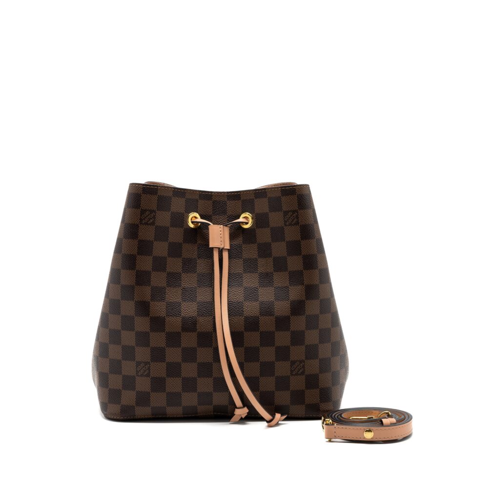 AAA Replica Louis Vuitton LV NEONOE MM DAMIER EBENE CANVAS LIGHT PINK GHW