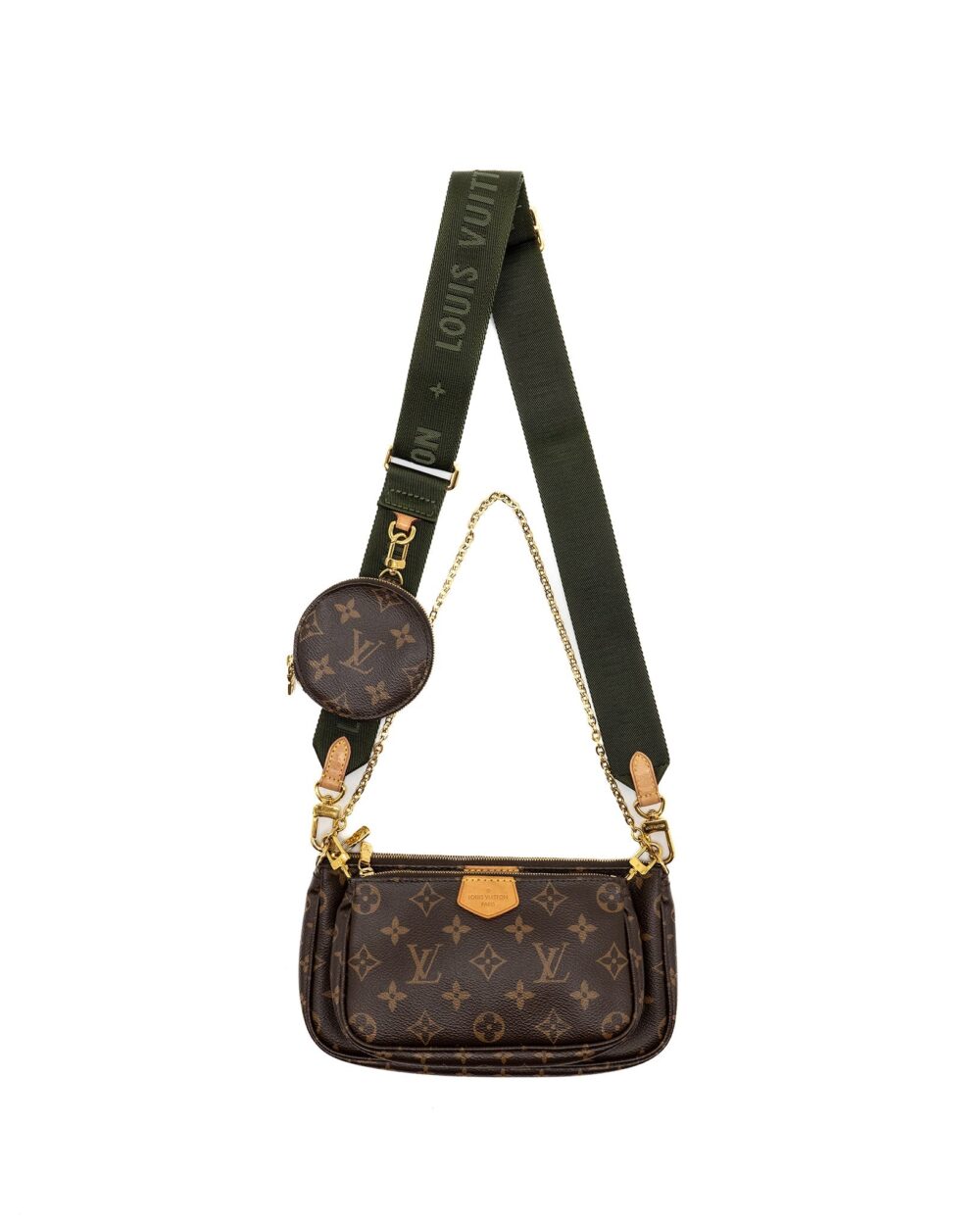 AAA Replica Louis Vuitton LV MULTI POCHETTE ACCESSORIES MONOGRAM CANVAS KHAKI GHW