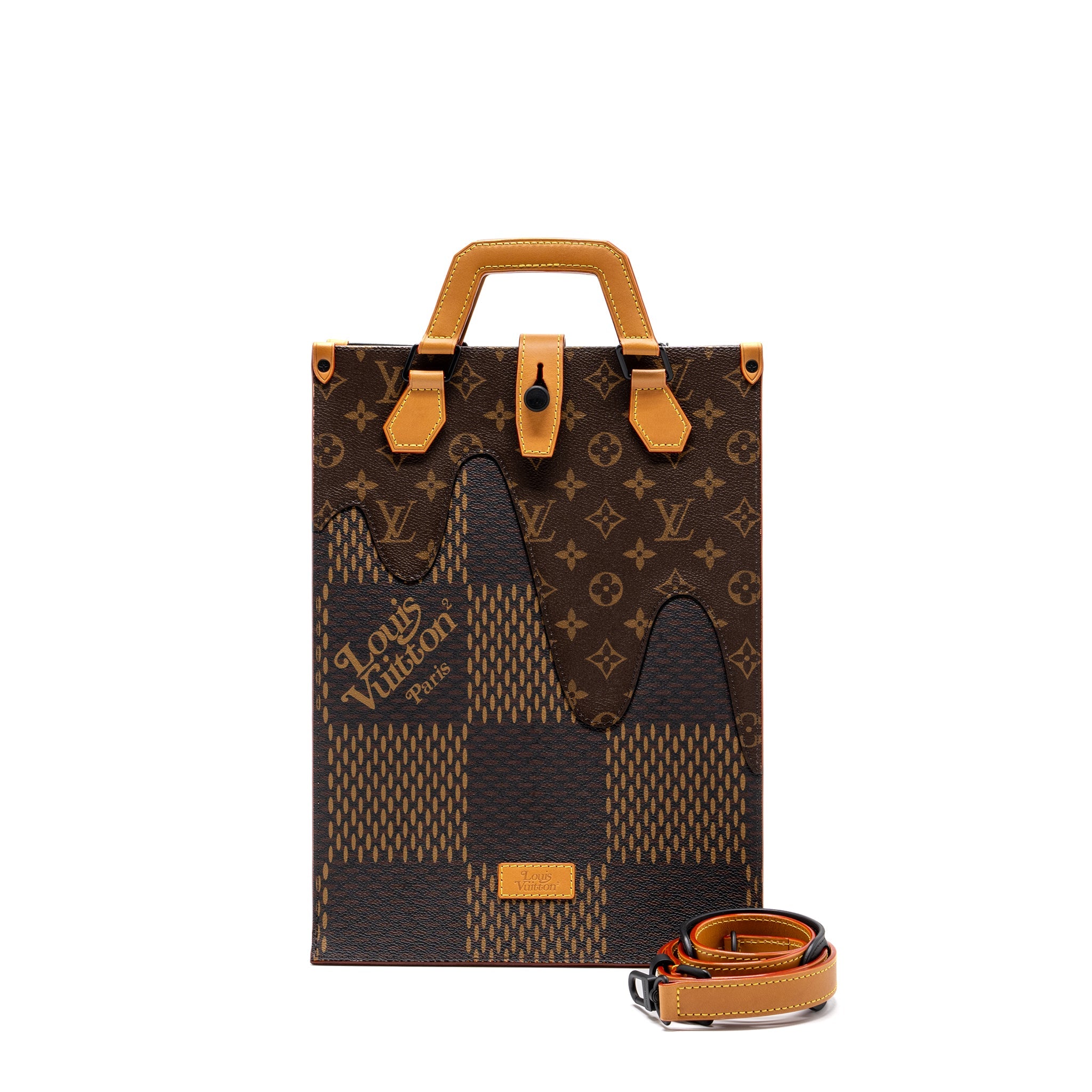 AAA Replica Louis Vuitton LV X NIGO GIANT TOTE DAMIER EBENE MONOGRAM CANVAS BROWN BLACK HARDWARE