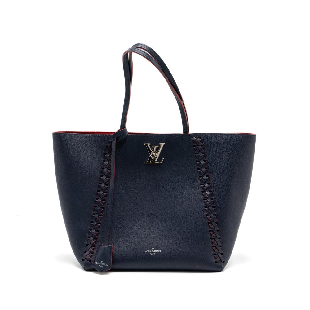 AAA Replica Louis Vuitton LV LOCK ME TOTE BAG CALFSKIN NAVY SHW