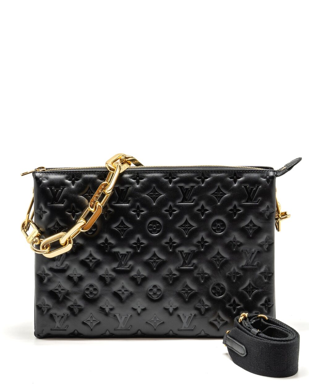 AAA Replica Louis Vuitton LV COUSSIN MM MONOGRAM-EMBOSSED PUFFY LAMBSKIN BLACK GHW
