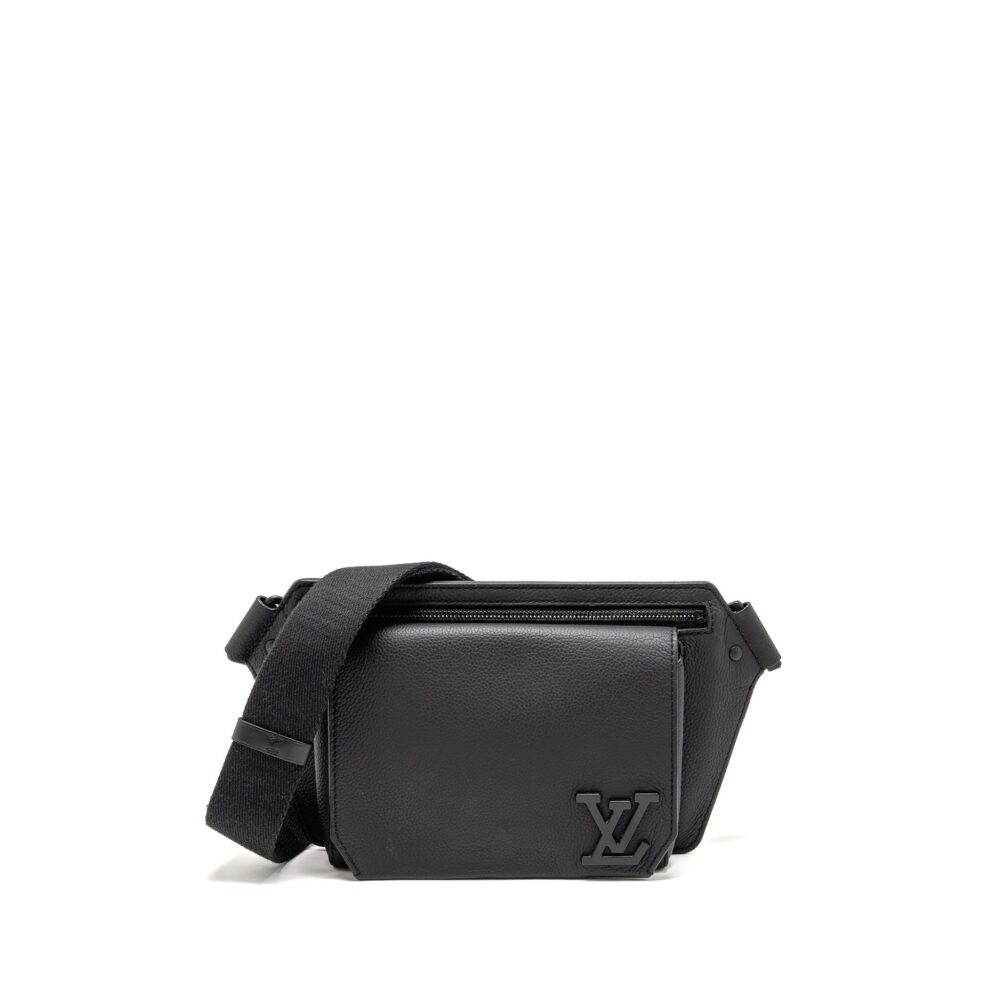 AAA Replica Louis Vuitton LV AEROGRAM TAKEOFF SLING BLACK GRAINED CALFSKIN BLACK HARDWARE