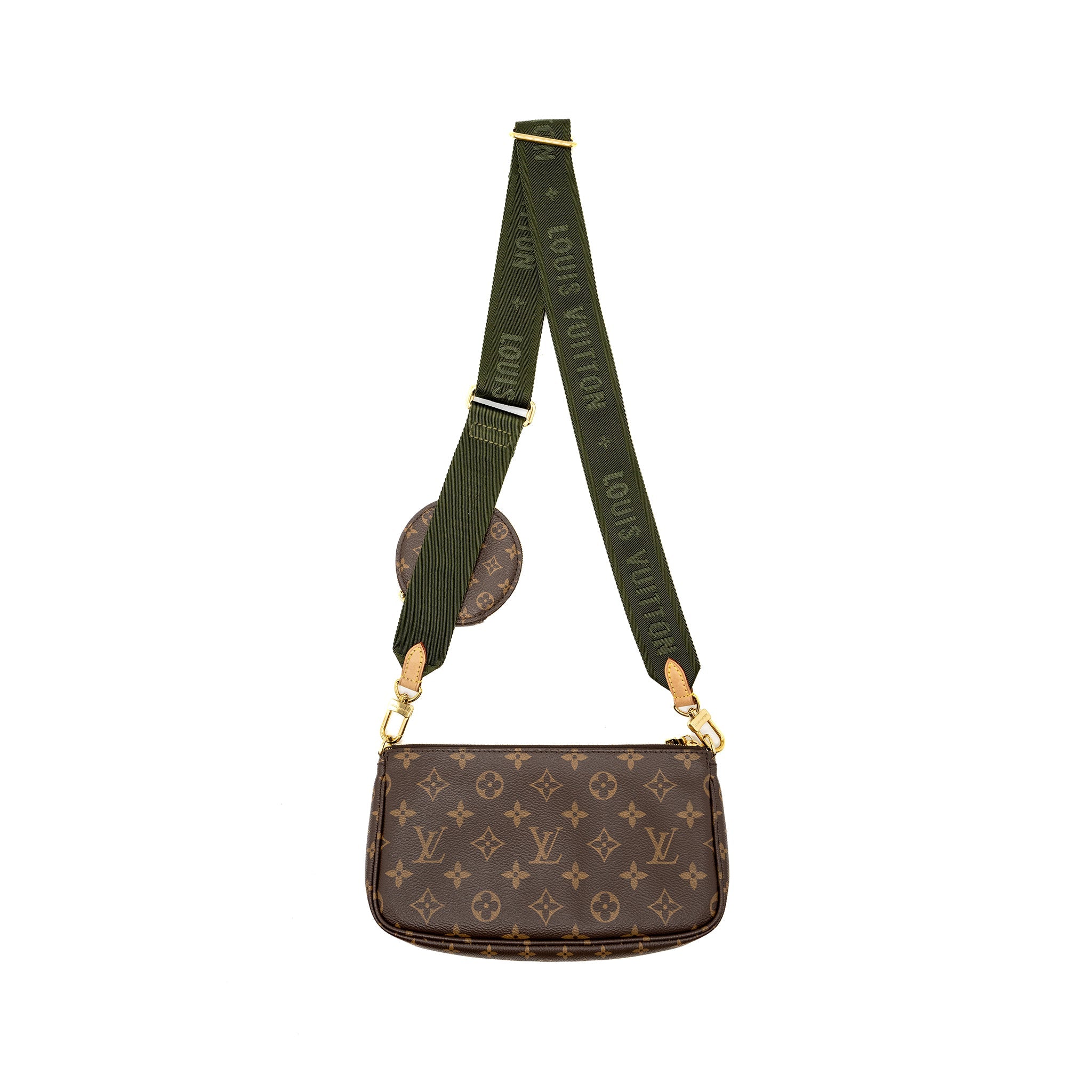 AAA Replica Louis Vuitton LV MULTI POCHETTE ACCESSORIES MONOGRAM CANVAS KHAKI STRAP GHW