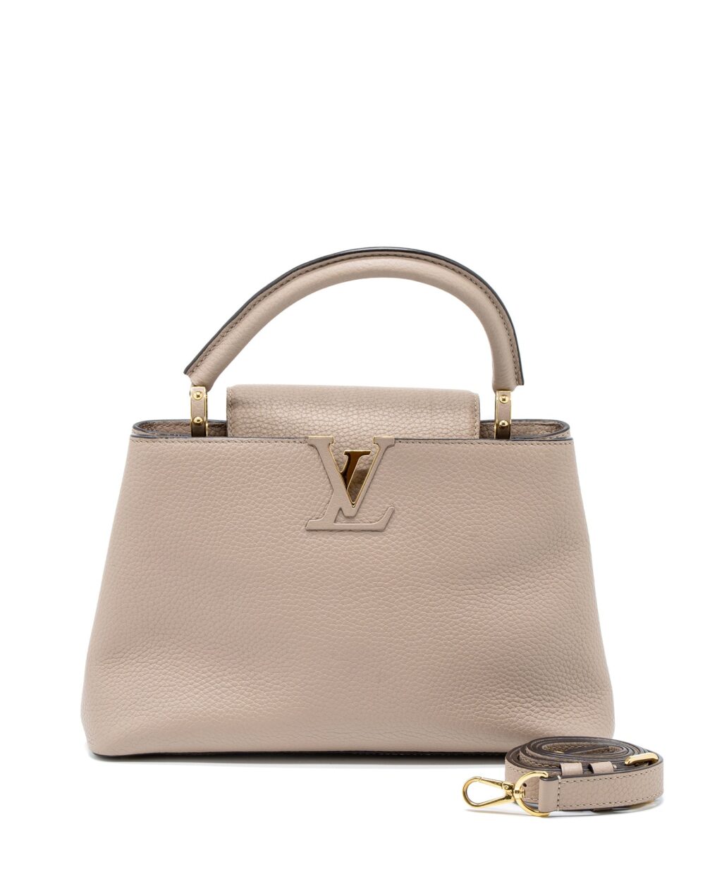 AAA Replica Louis Vuitton LV CAPUCINES MM TAURILLON LIGHT GREY GHW