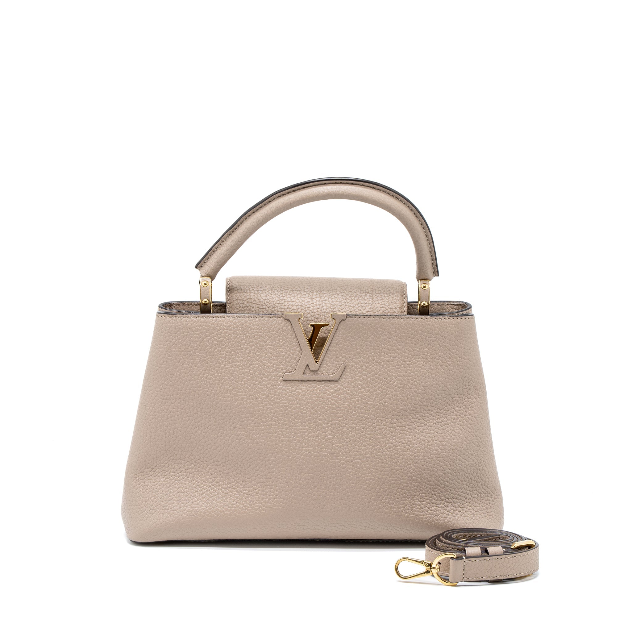 AAA Replica Louis Vuitton LV CAPUCINES MM TAURILLON LIGHT GREY GHW