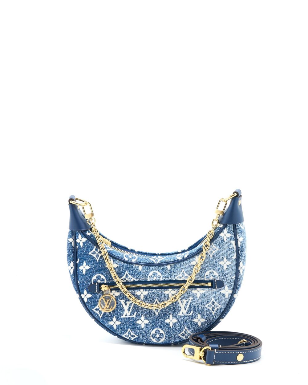 AAA Replica Louis Vuitton LV HALF-MOON LOOP BAGUETTE HANDBAG DENIM BLUE GHW (NEW VERSION)