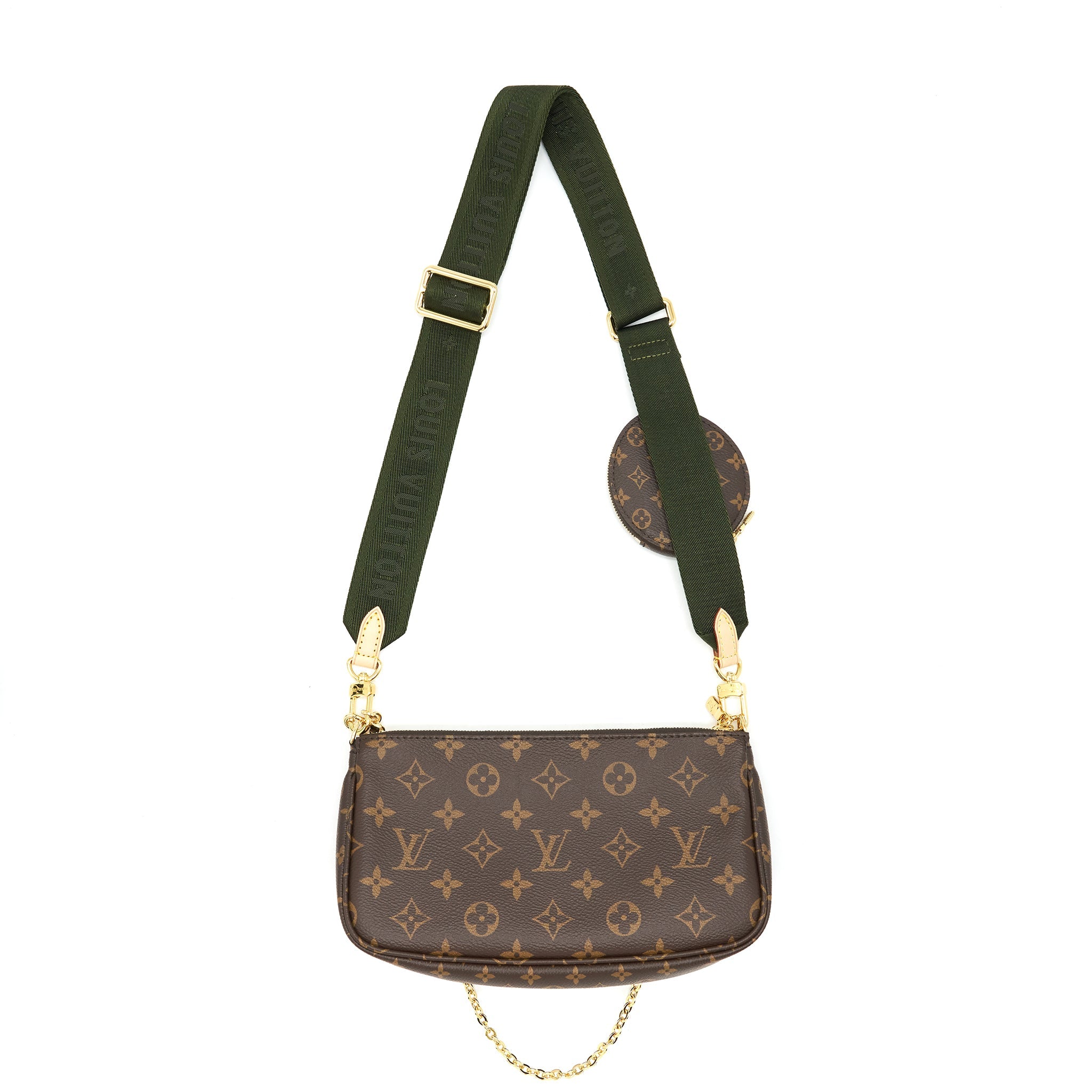 AAA Replica Louis Vuitton LV MULTI POCHETTE ACCESSORIES MONOGRAM CANVAS WITH KHAKI STRAP