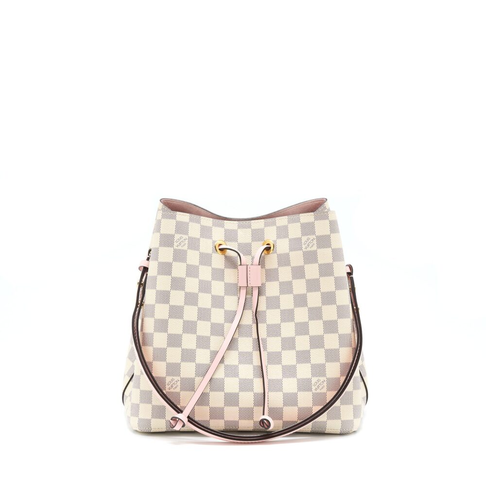AAA Replica Louis Vuitton LV NEO NOE BUCKET BAG DAMIER AZUR/PINK GHW