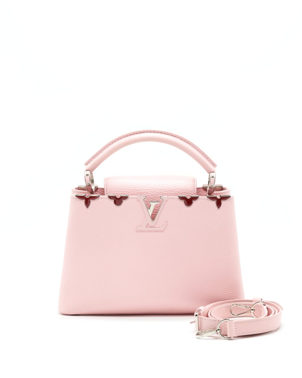 AAA Replica Louis Vuitton LV CAPUCINES BB IN PINK WITH RED FLORAL PATTERN