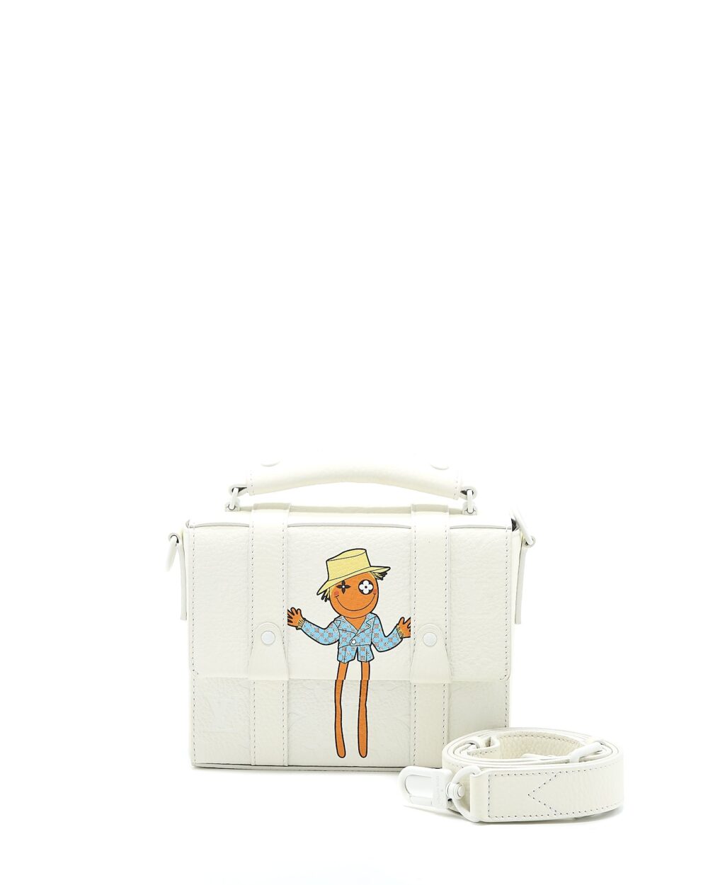 AAA Replica Louis Vuitton LV SCARECROW PRINTED FLAP BAG CALFSKIN WHITE WITH WHITE HARDWARE