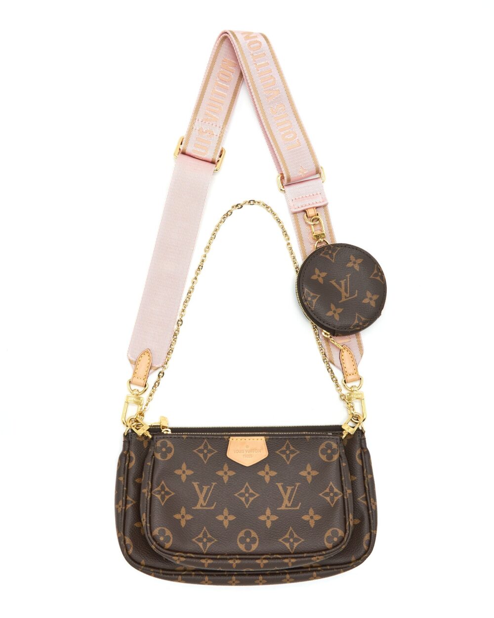 AAA Replica Louis Vuitton LV MULTI POCHETTE ACCESSORIES PINK STRAP MONOGRAM CANVAS GHW