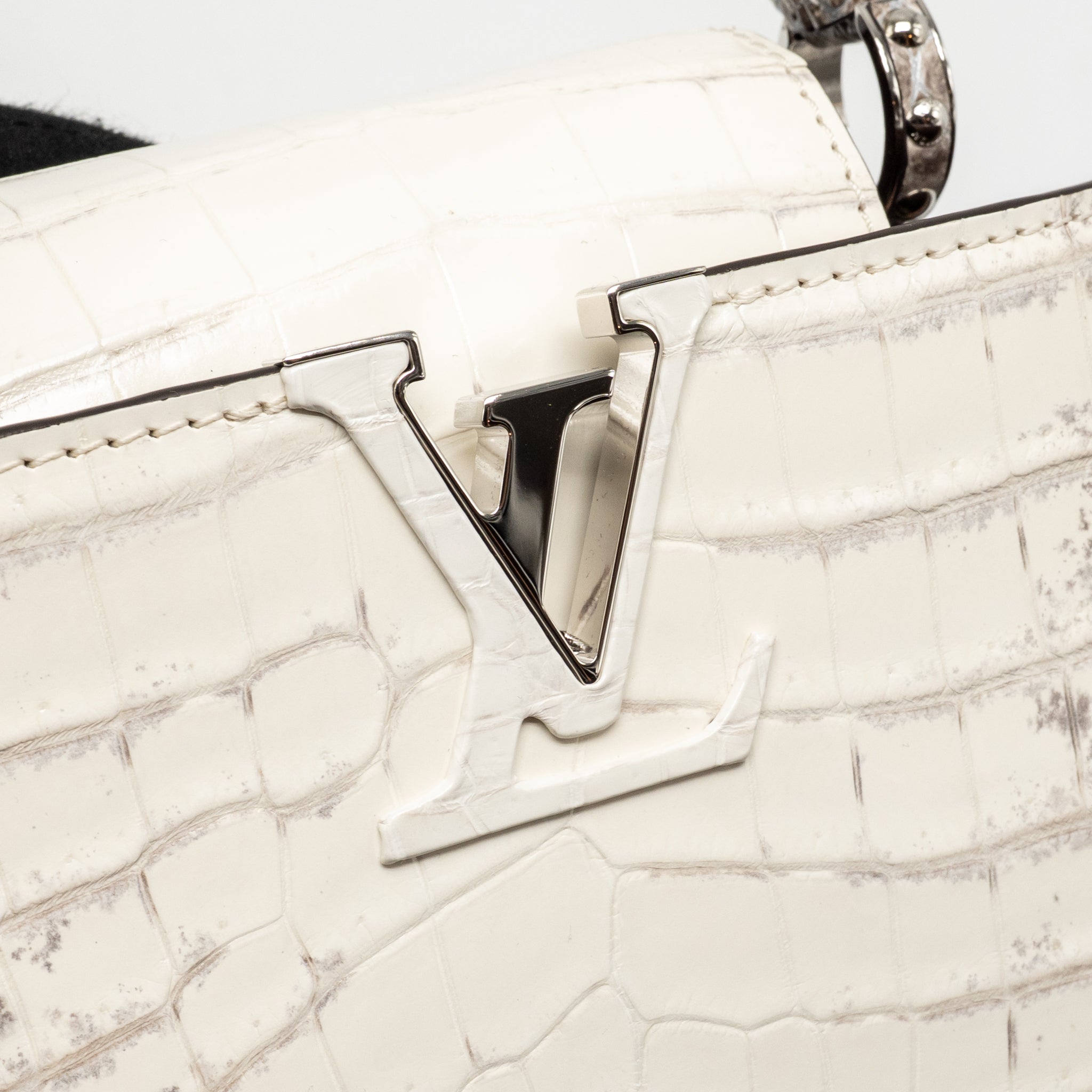 AAA Replica Louis Vuitton LV CAPUCINES MINI HIMALAYAN CROCODILE WHITE SHW