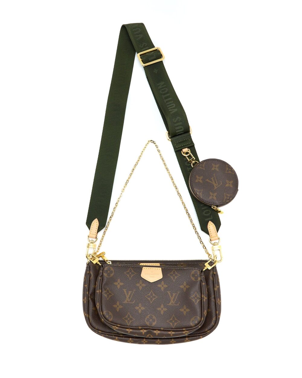 AAA Replica Louis Vuitton LV MULTI POCHETTE KHAKI STRAP MONOGRAM CANVAS GHW
