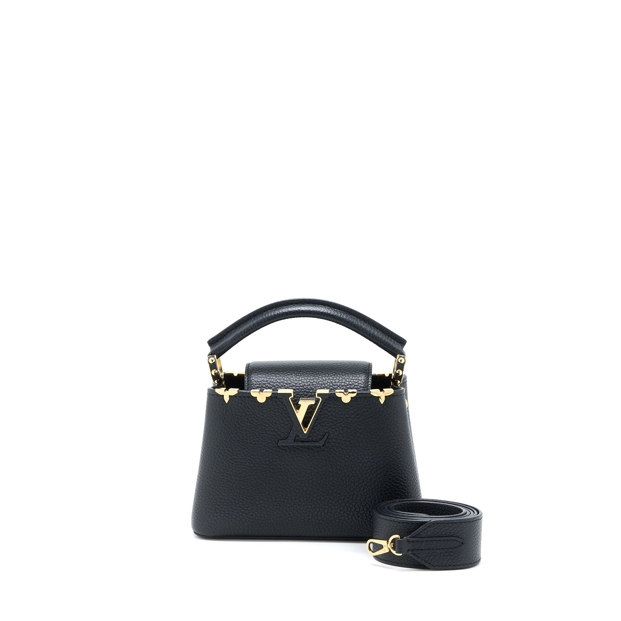 AAA Replica Louis Vuitton LV CAPUCINES MINI TAURILLON LIMITED EDITION BLACK GHW (NEW VERSION)