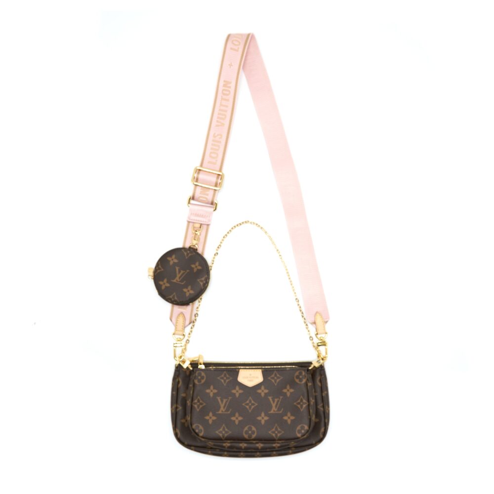 AAA Replica Louis Vuitton LV MULTI POCHETTE ACCESSORIES MONOGRAM CANVAS WITH ROSE CLAIR STRAP GHW