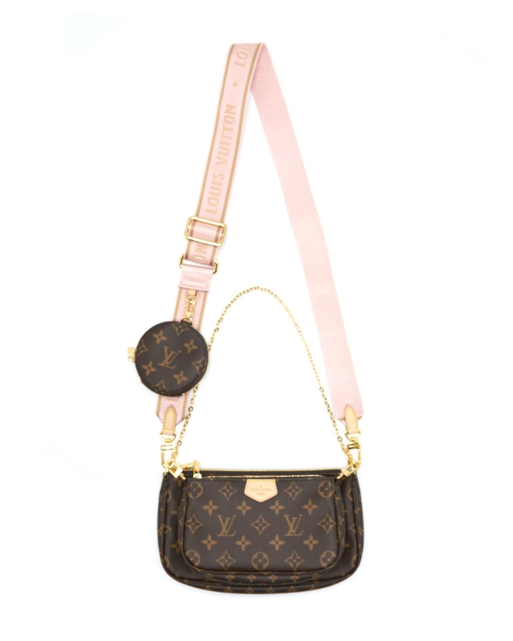 AAA Replica Louis Vuitton LV MULTI POCHETTE ACCESSORIES MONOGRAM CANVAS ROSE CLAIR GHW
