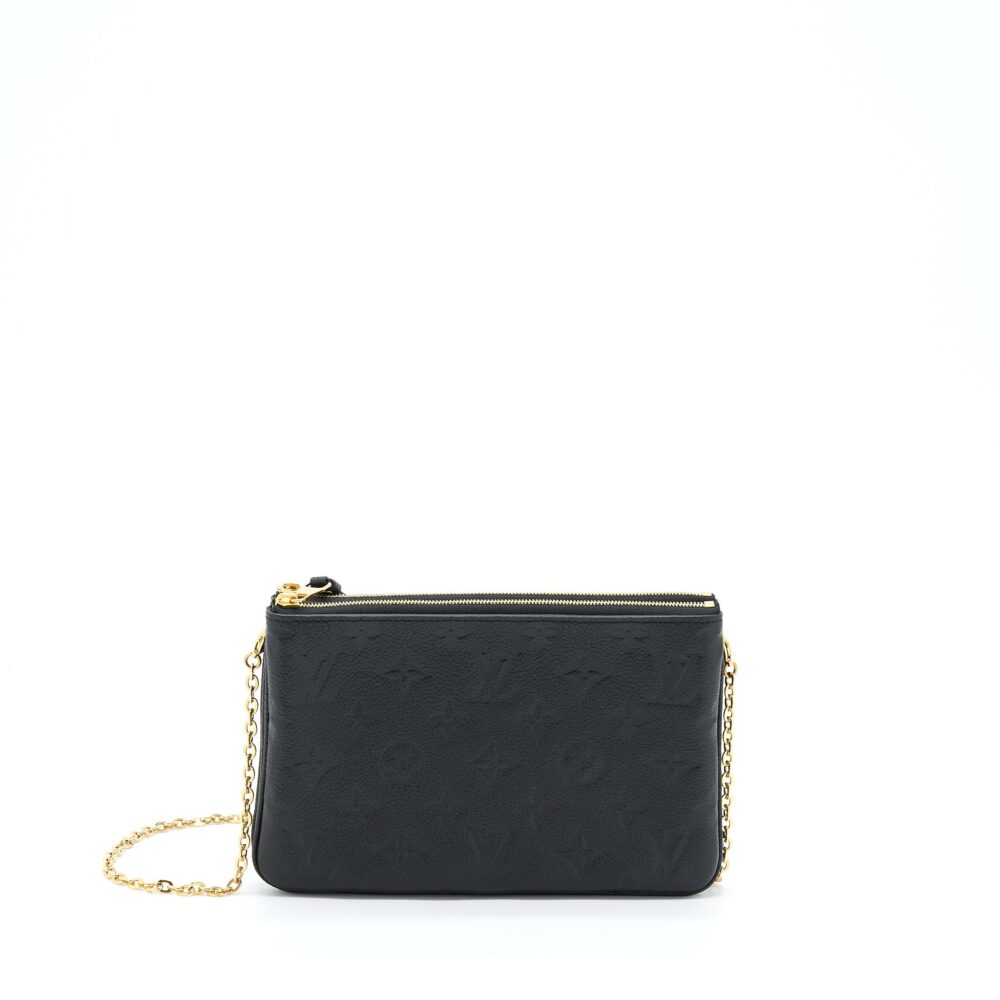 AAA Replica Louis Vuitton LV DOUBLE ZIP POCHETTE MONOGRAM EMPREINTE BLACK GHW