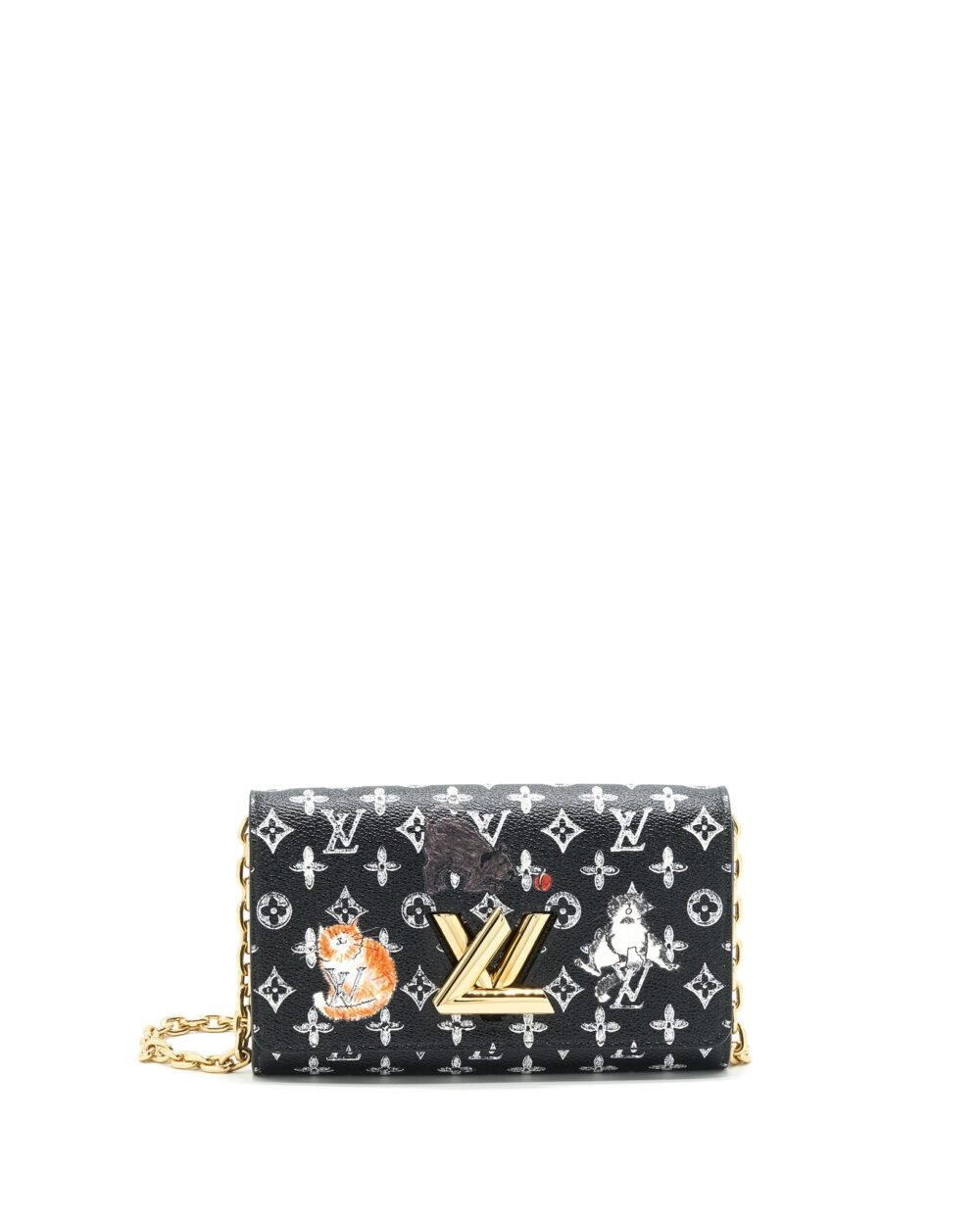 AAA Replica Louis Vuitton LV TWIST CHAIN WALLET MONOGRAM CATOGRAM CAT BLACK