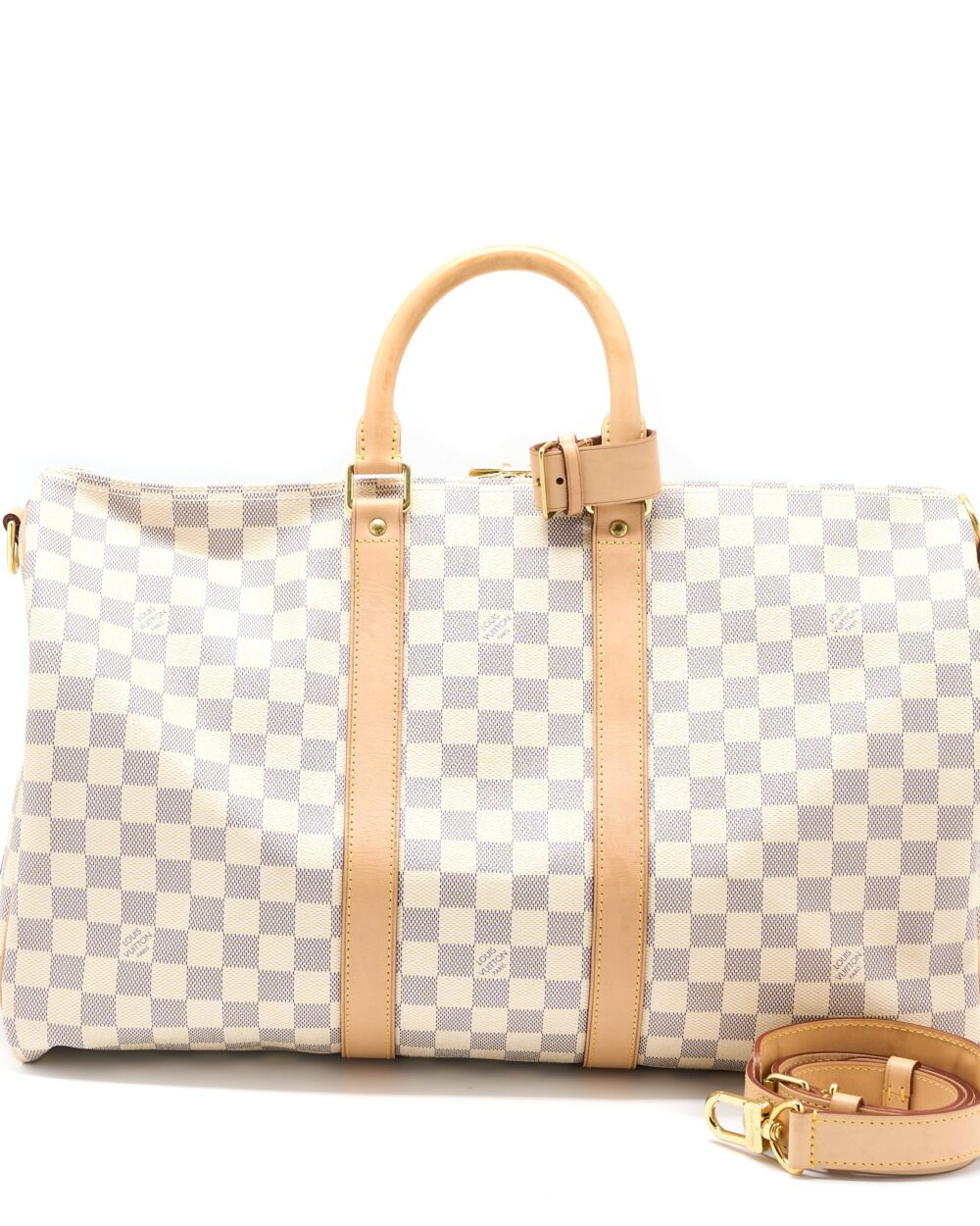 AAA Replica Louis Vuitton LV KEEPALL BANDOULIERE 55 DAMIER AZUR CANVAS GHW