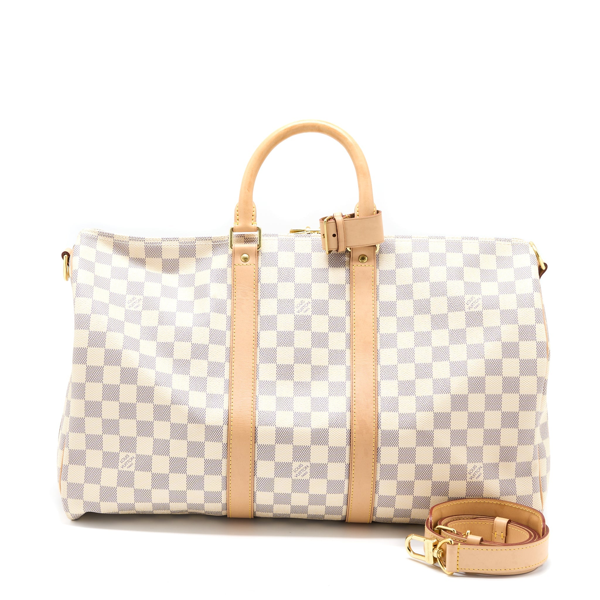 AAA Replica Louis Vuitton LV KEEPALL BANDOULIERE 55 DAMIER AZUR CANVAS GHW