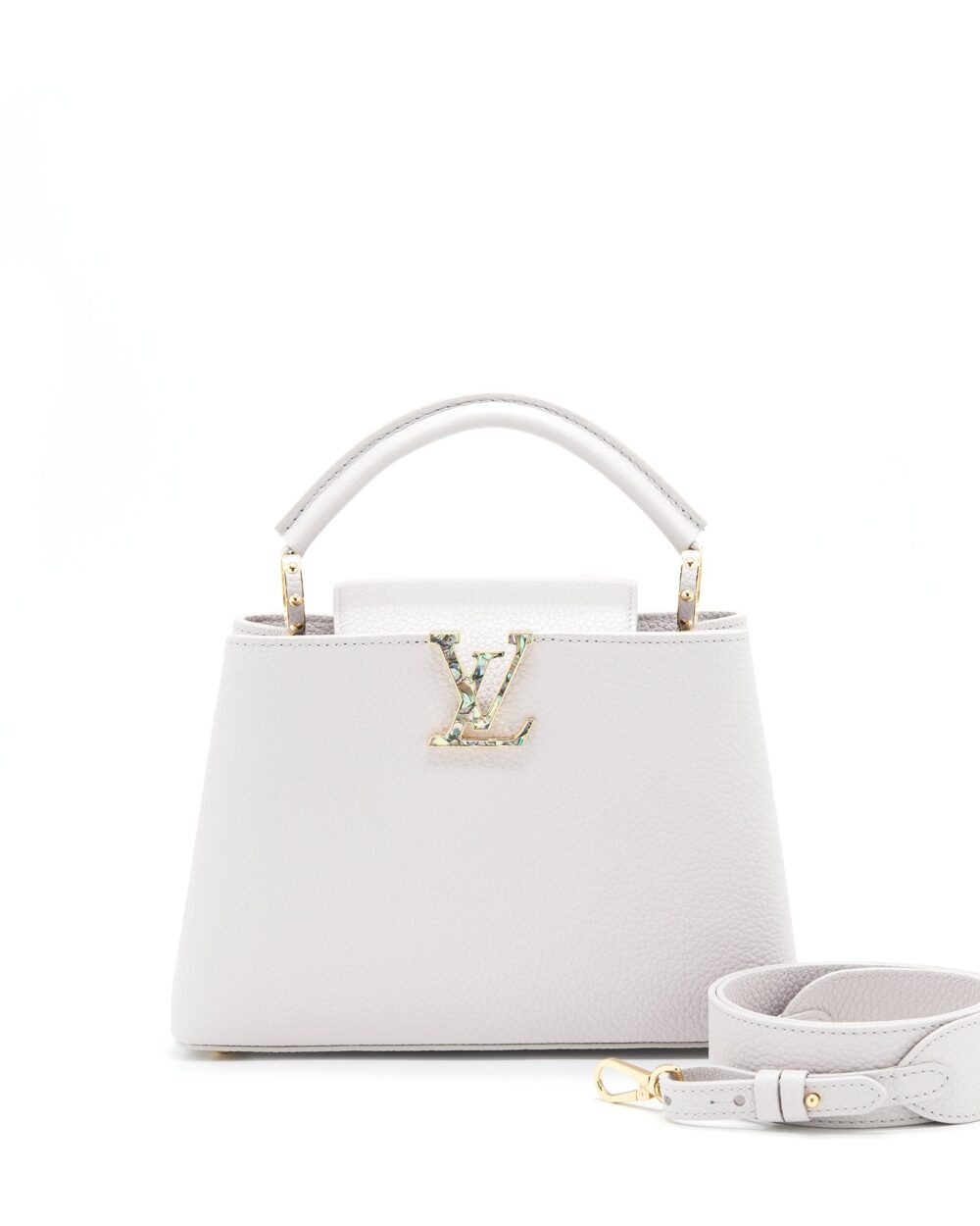 AAA Replica Louis Vuitton LV CAPUCINES BB BRUME GREY GOLD HARWARE WITH ABALONE-SHELL