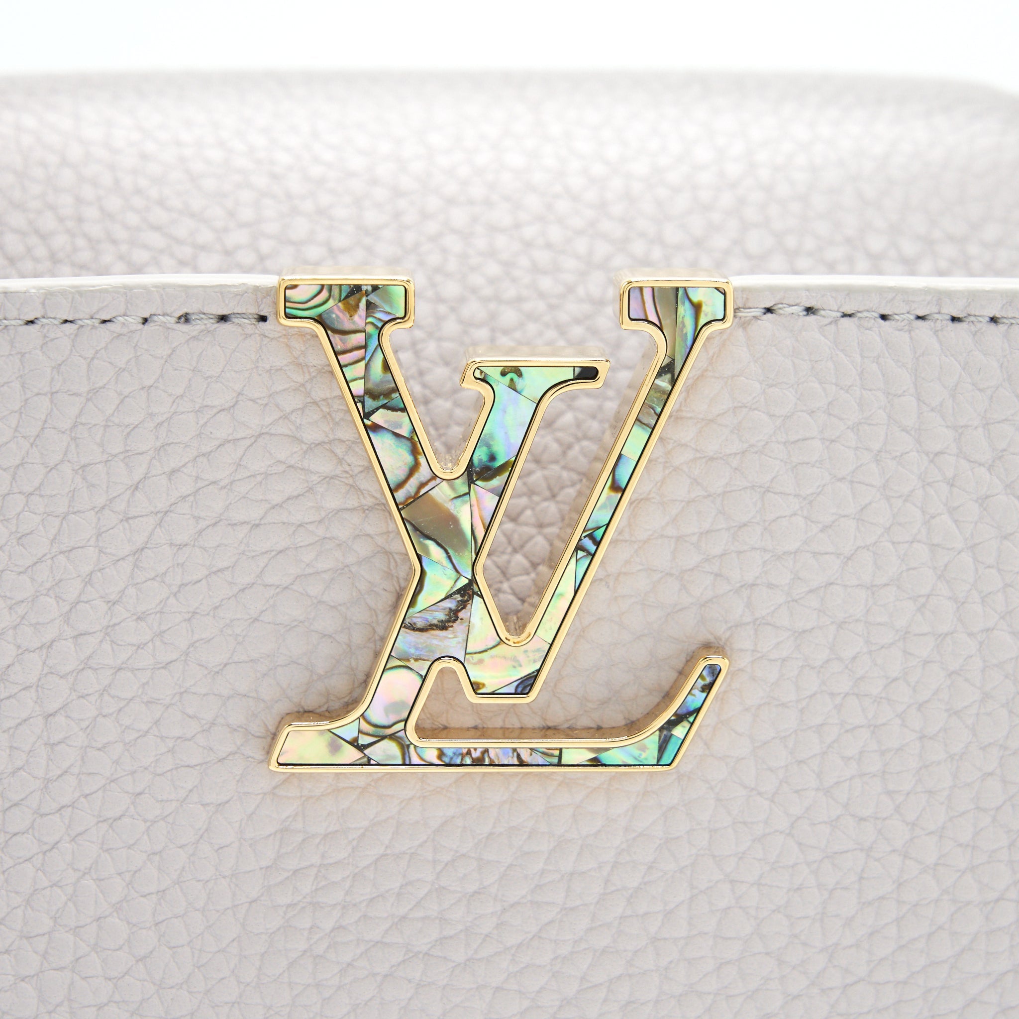 AAA Replica Louis Vuitton LV CAPUCINES BB BRUME GREY GOLD HARWARE WITH ABALONE-SHELL