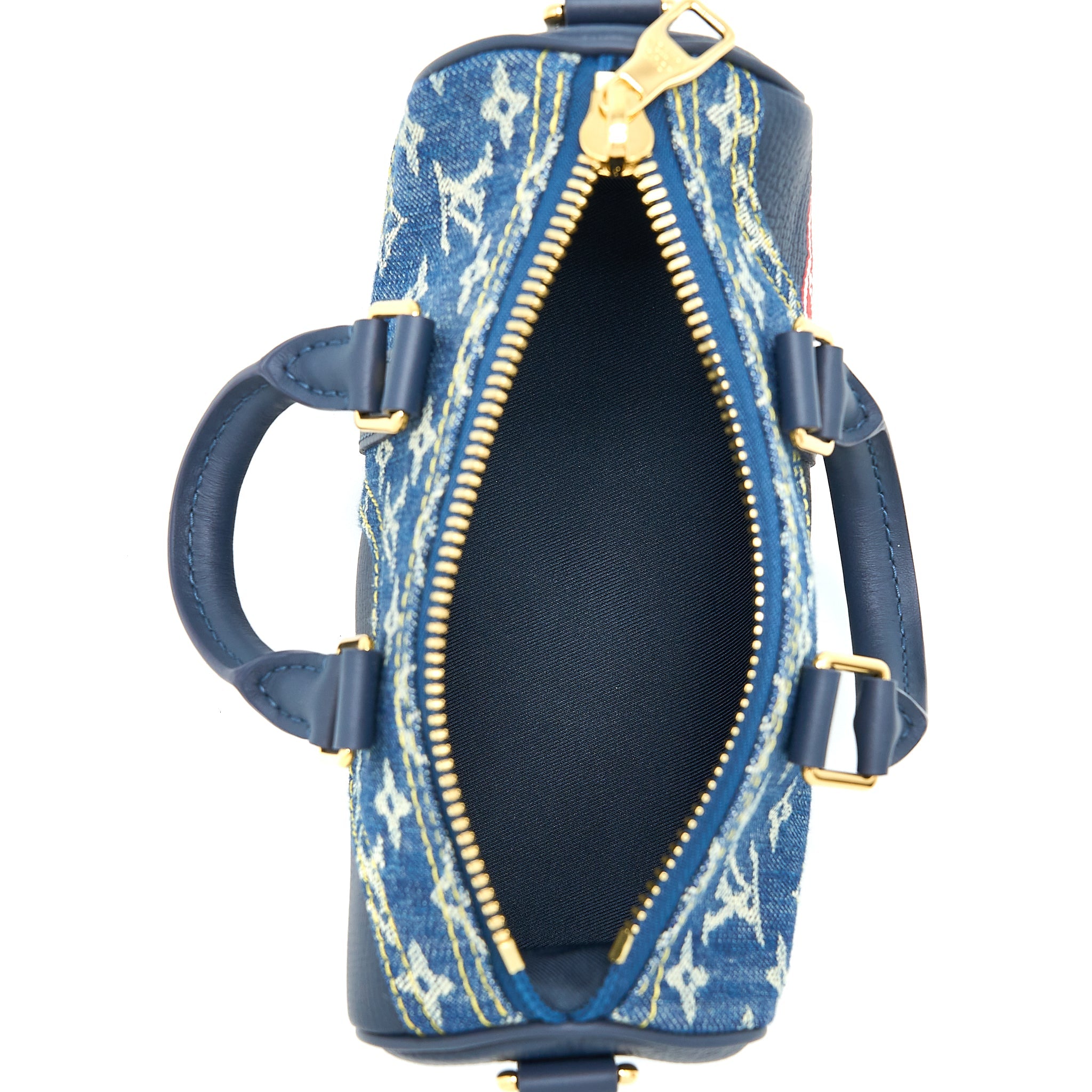AAA Replica Louis Vuitton LV KEEPALL XS MONOGRAM DENIM/LEATHER BLUE GHW