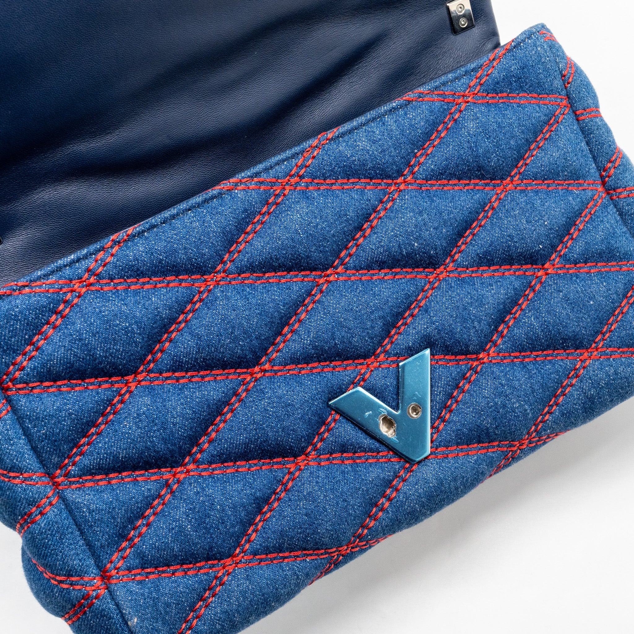 AAA Replica Louis Vuitton LV MALLETAHE GO-14 MM BAG DENIM/LEATHER BLUE/RED SHW