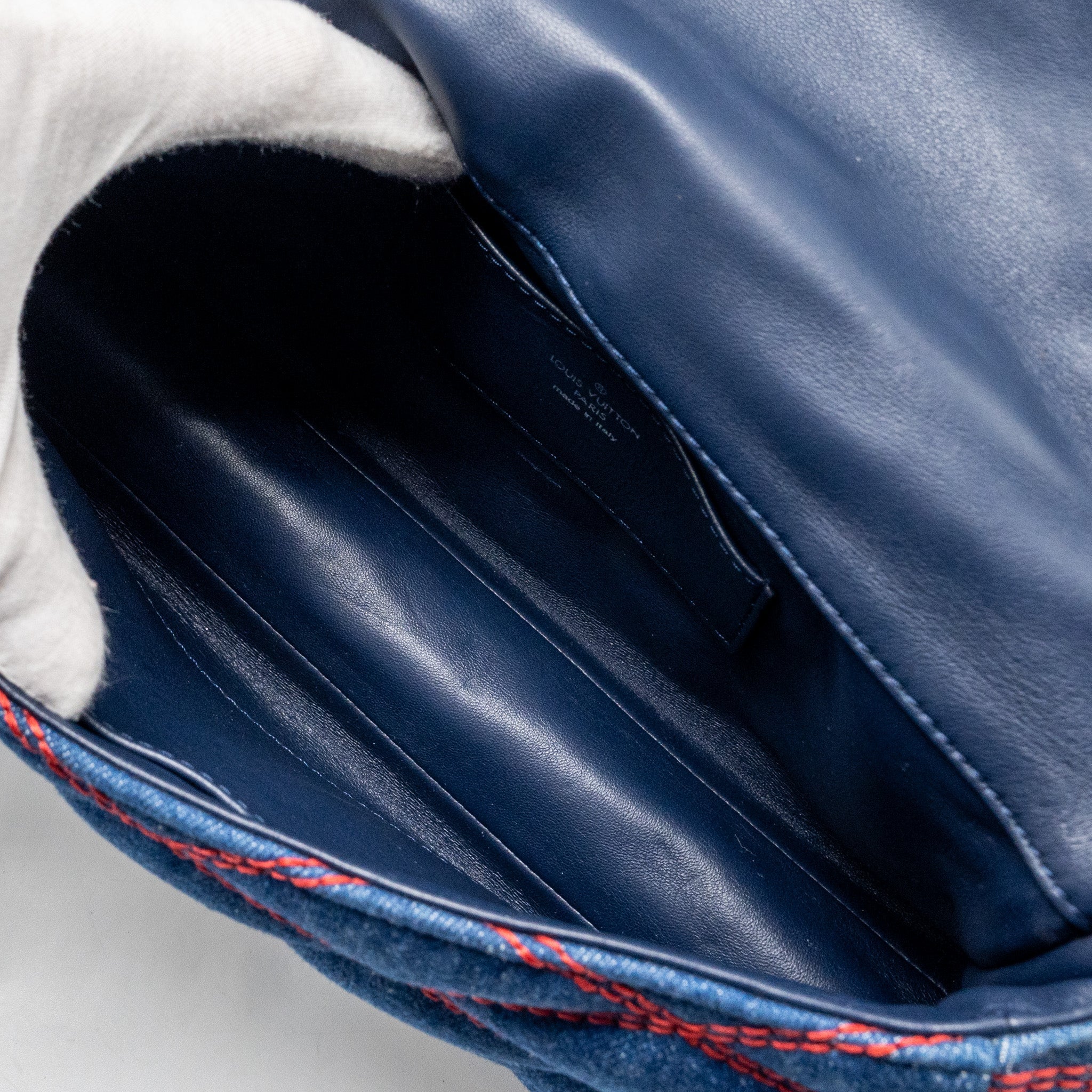 AAA Replica Louis Vuitton LV MALLETAHE GO-14 MM BAG DENIM/LEATHER BLUE/RED SHW