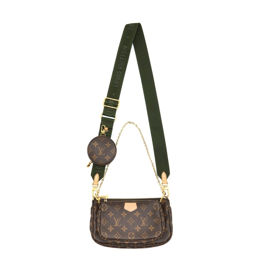 AAA Replica Louis Vuitton LV MULTI POCHETTE KAHKI STRAP MONOGRAM GHW