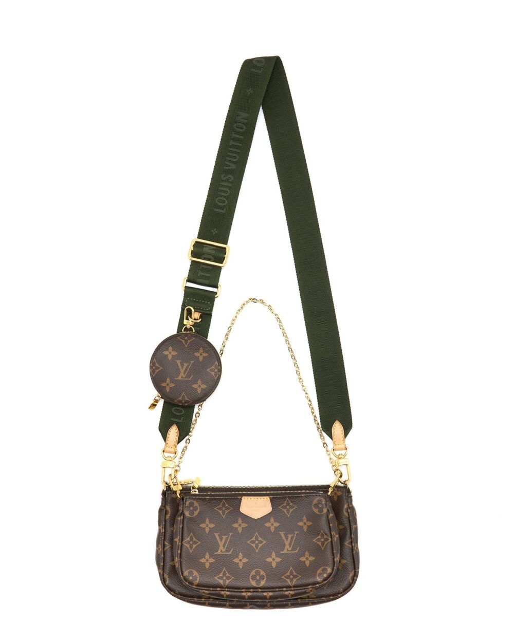 AAA Replica Louis Vuitton LV MULTI POCHETTE KAHKI STRAP MONOGRAM GHW
