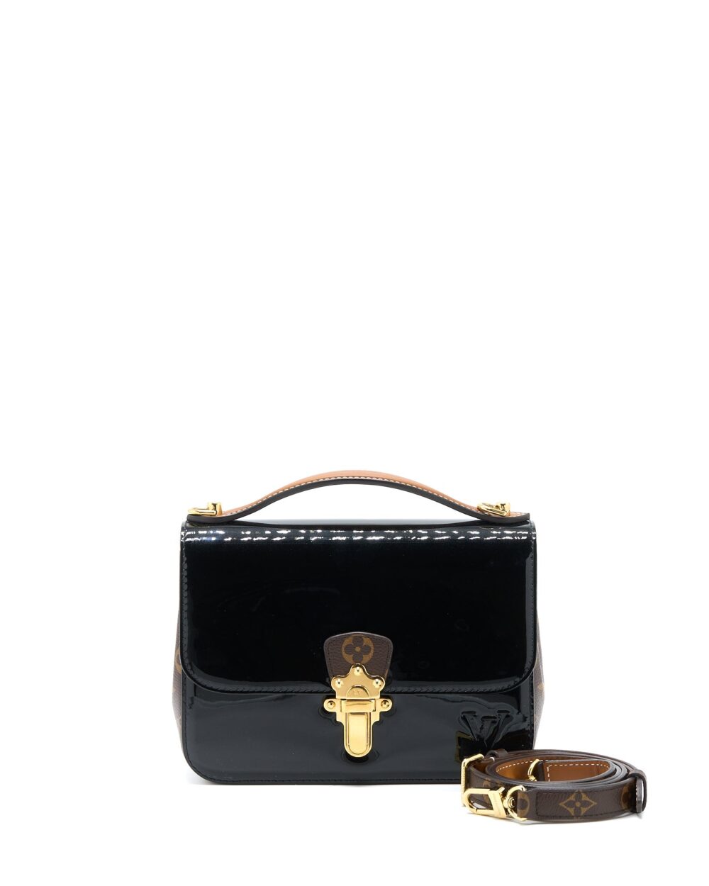 AAA Replica Louis Vuitton LV CHERRYWOOD BB PATENT/MONOGRAM CANVAS BLACK GHW