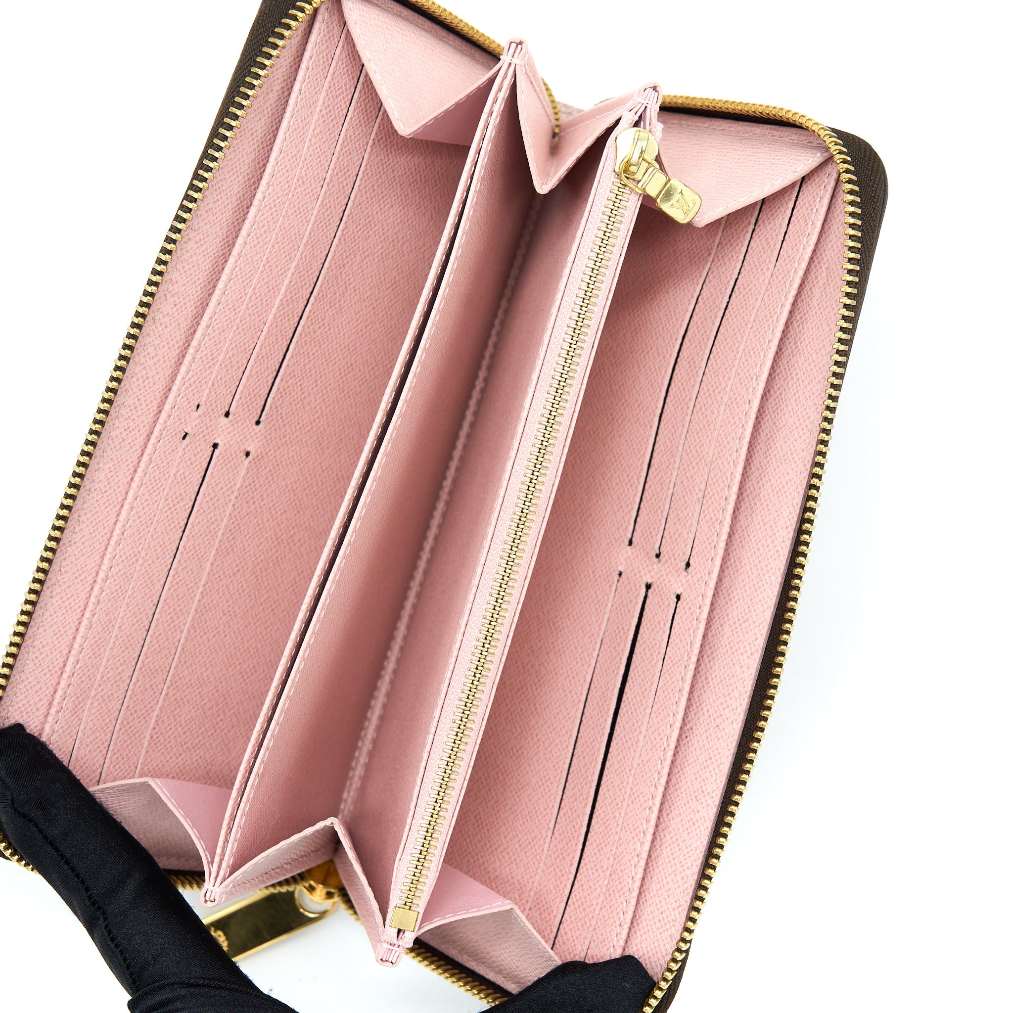 AAA Replica Louis Vuitton LV ZIPPY WALLET DAMIER EBENE CANVAS/ ROSE BALLERINE GHW