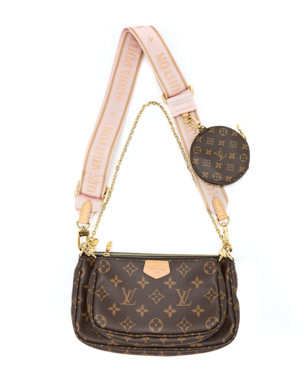AAA Replica Louis Vuitton LV MULTI POCHETTE ACCESSORIES MONOGRAM CANVAS ROSE CLAIR GHW