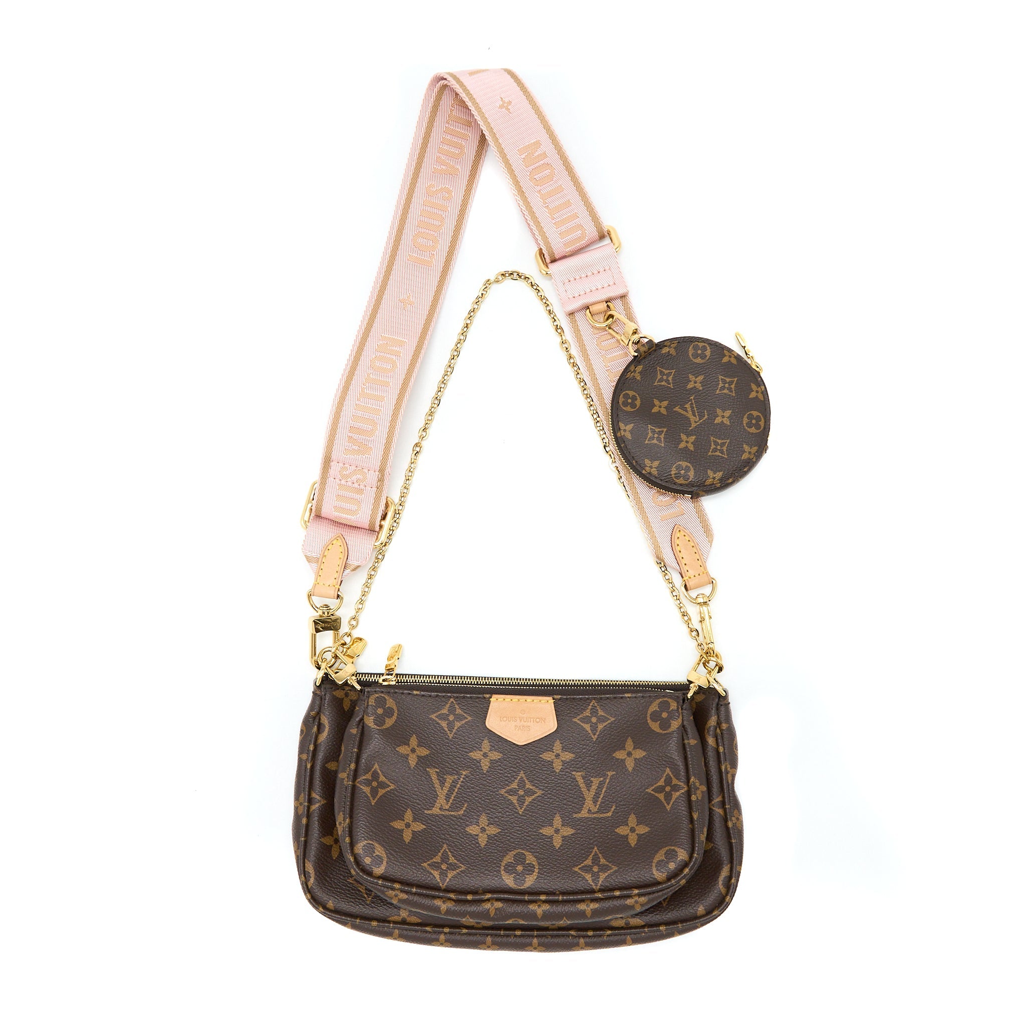 AAA Replica Louis Vuitton LV MULTI POCHETTE ACCESSORIES MONOGRAM CANVAS ROSE CLAIR GHW