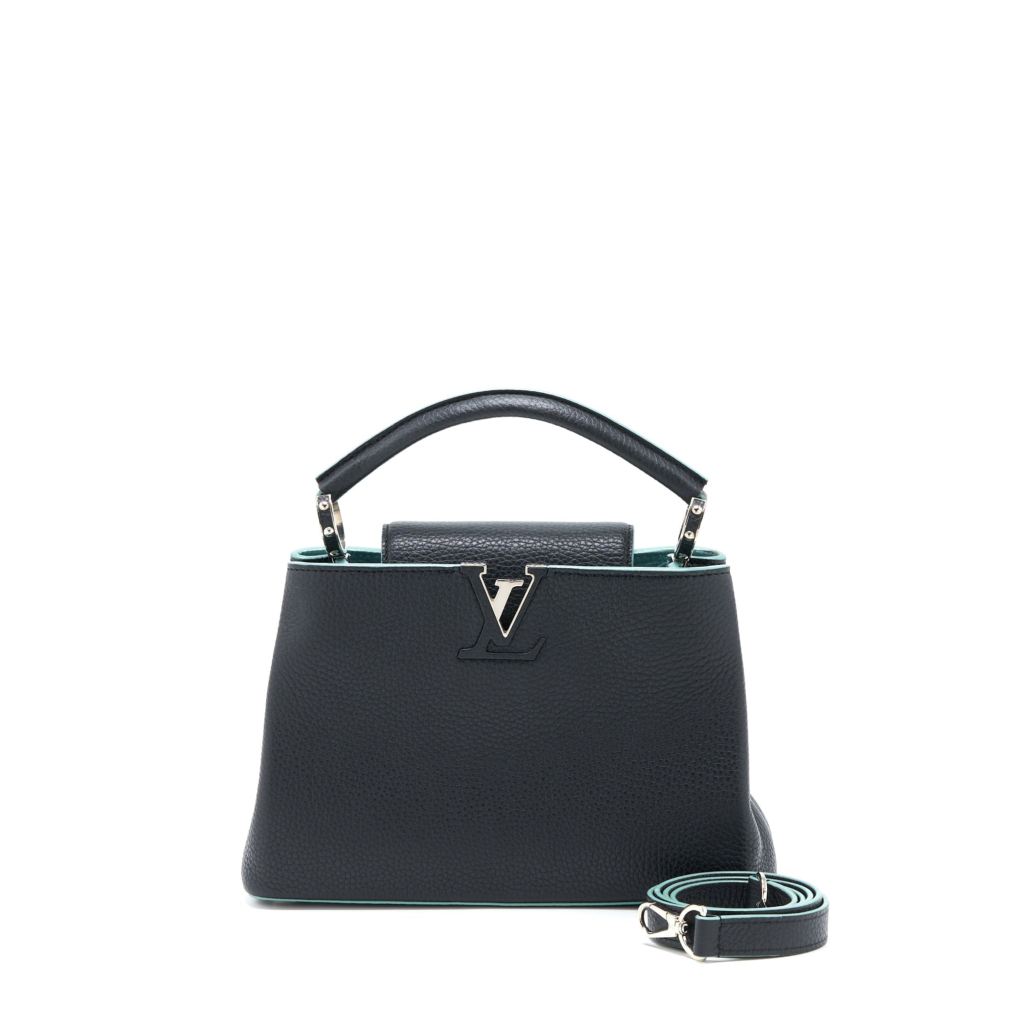 AAA Replica Louis Vuitton LV CAPUCINES BB TAURILLON BLACK/ BLUE SHW