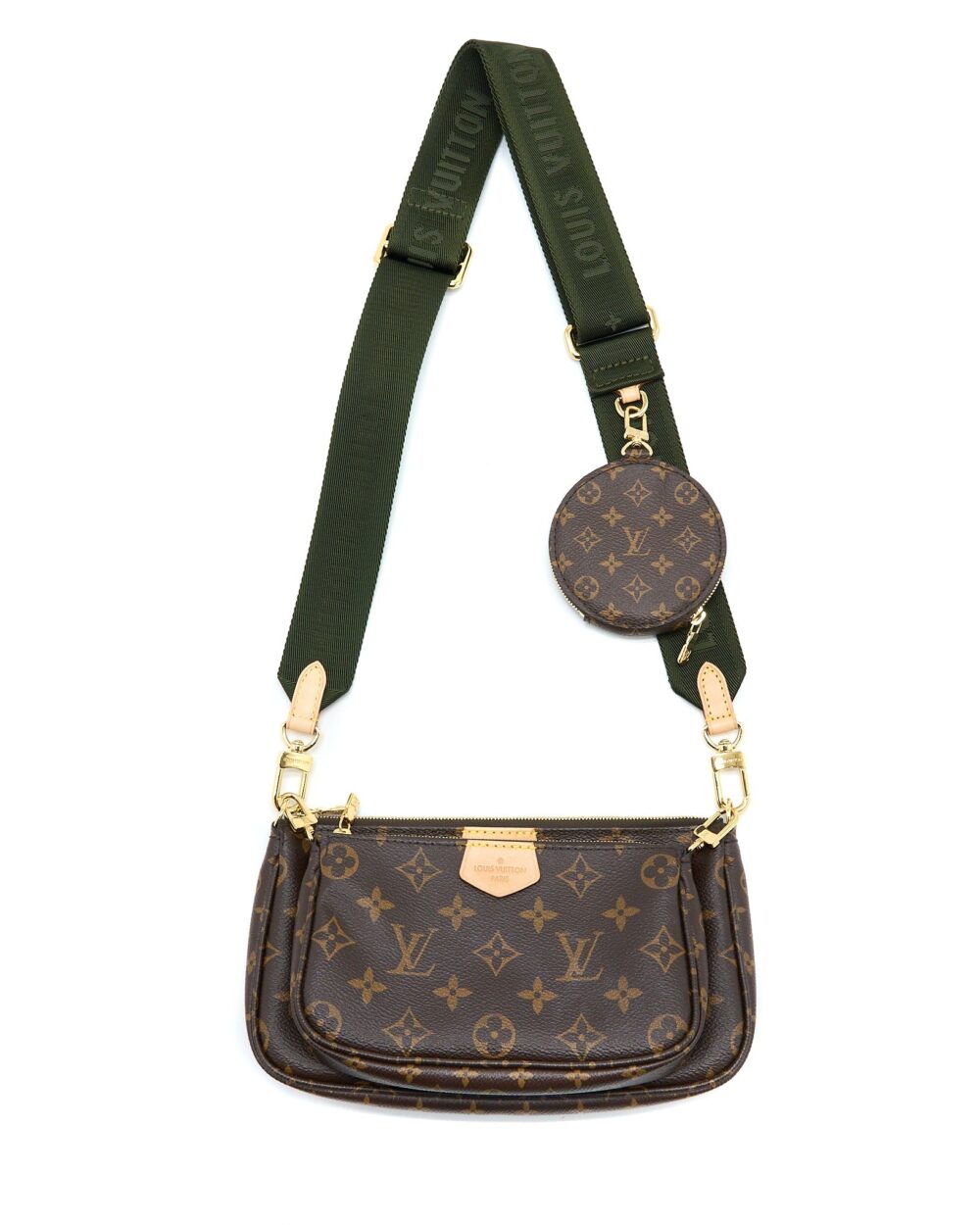 AAA Replica Louis Vuitton LV MULTI POCHETTE ACCESSORIES MONOGRAM CANVAS KHAKI STRAP GHW (NEW VERSION)