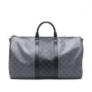 AAA Replica Louis Vuitton LV KEEPALL BANDOULIERE 50 MONOGRAM ECLIPSE CANVAS BLACK/GREY BLACK HARDWARE (NEW VERSION)