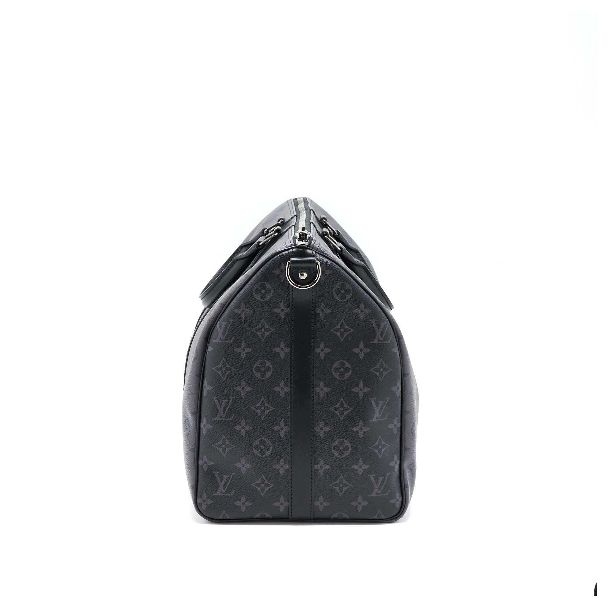 AAA Replica Louis Vuitton LV KEEPALL BANDOULIERE 50 MONOGRAM ECLIPSE CANVAS BLACK/GREY BLACK HARDWARE (NEW VERSION)