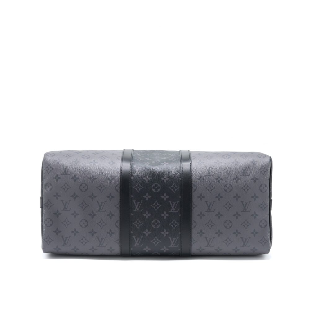 AAA Replica Louis Vuitton LV KEEPALL BANDOULIERE 50 MONOGRAM ECLIPSE CANVAS BLACK/GREY BLACK HARDWARE (NEW VERSION)