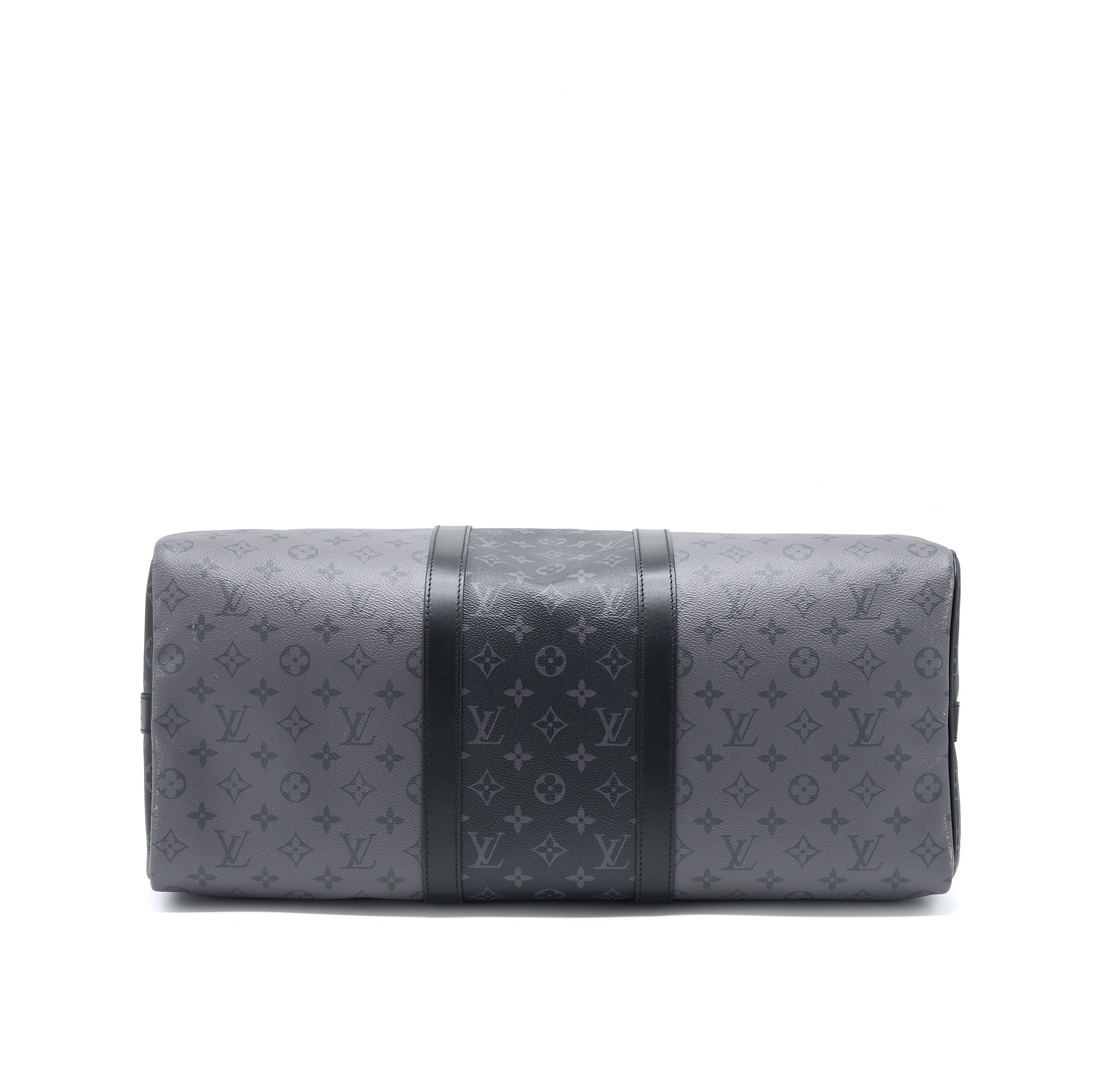 AAA Replica Louis Vuitton LV KEEPALL BANDOULIERE 50 MONOGRAM ECLIPSE CANVAS BLACK/GREY BLACK HARDWARE (NEW VERSION)