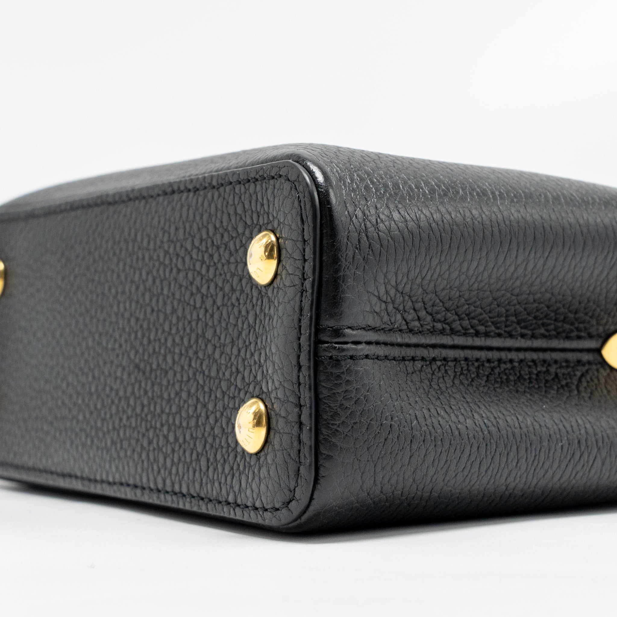 AAA Replica Louis Vuitton LV CAPUCINES MINI TAURILLON BLACK GHW
