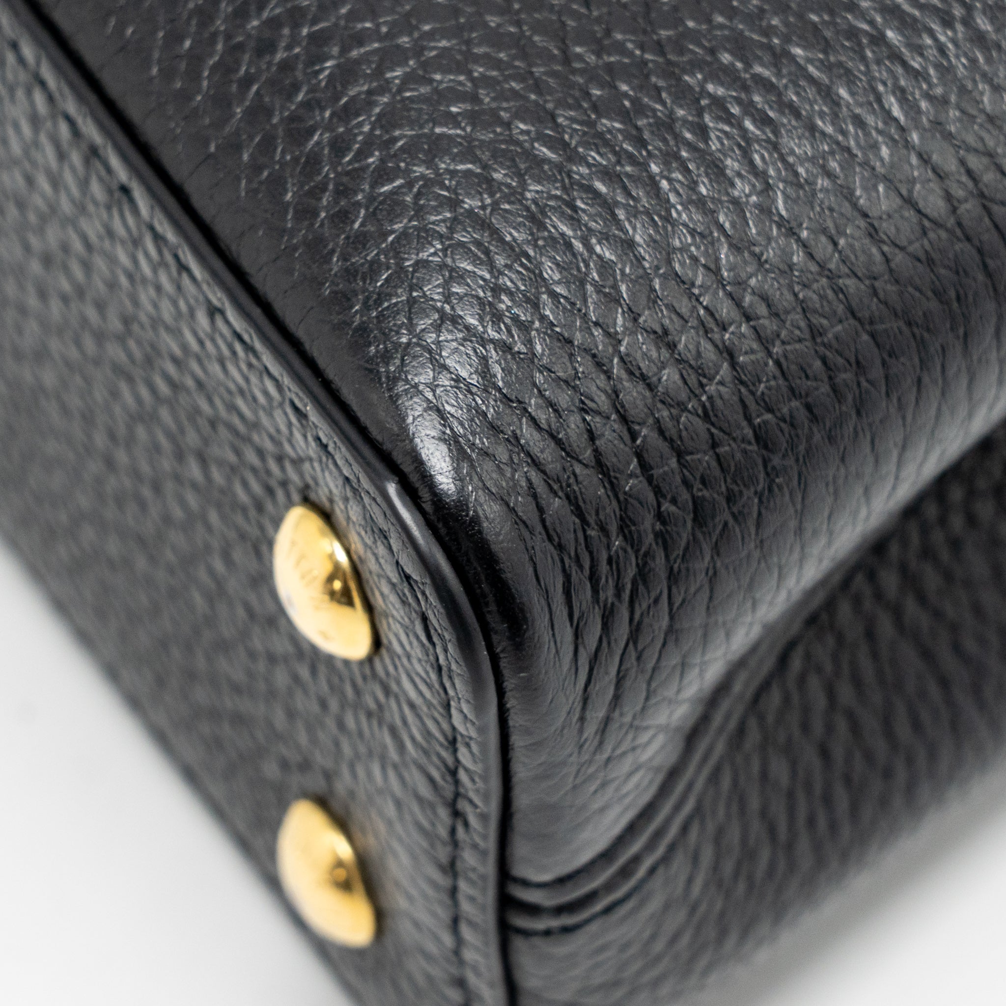 AAA Replica Louis Vuitton LV CAPUCINES MINI TAURILLON BLACK GHW