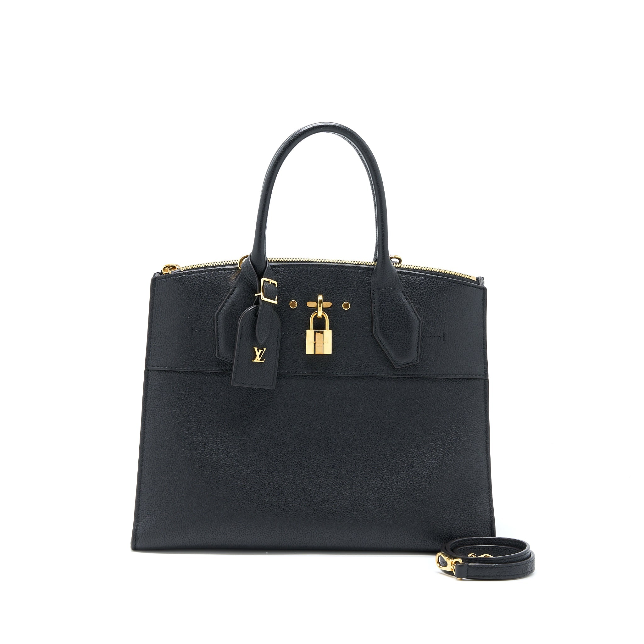 AAA Replica Louis Vuitton LV CITY STEAMER MM GRAINED CALFSKIN BLACK GHW