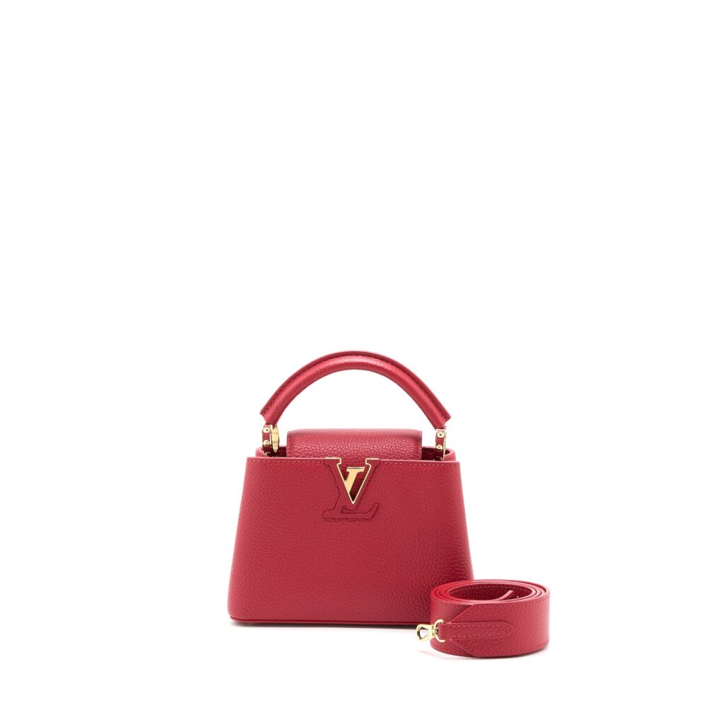AAA Replica Louis Vuitton LV CAPUCINES MINI TAURILLON SCARLET GHW (NEW VERSION)