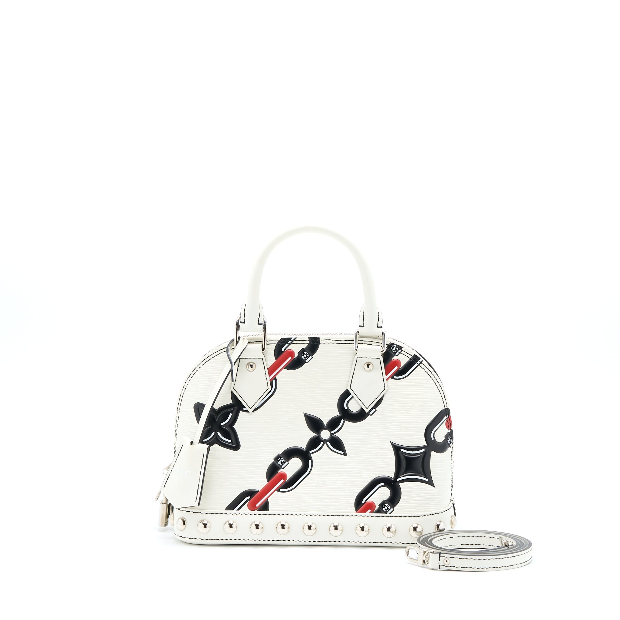 AAA Replica Louis Vuitton LV ALMA BB EN CUIR OCCASION EPI WHITE / BLACK WITH SHW